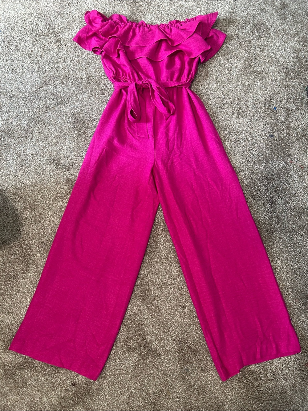 Zoey & Leelo Magenta Pink Off-The-Shoulder Ruffle Jumpsuit S